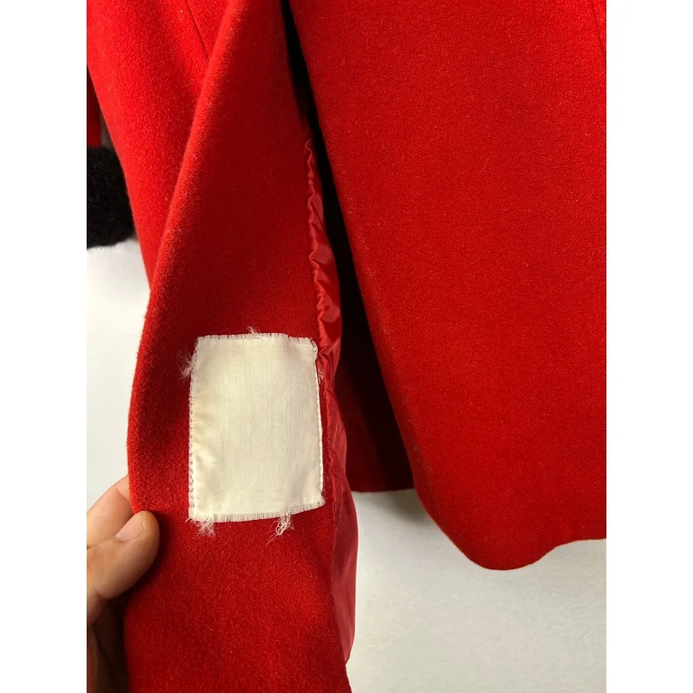 Vintage Holiday Rothschild Kids Size 6 Red Wool Hooded Faux Fur Trim Coat C56329
